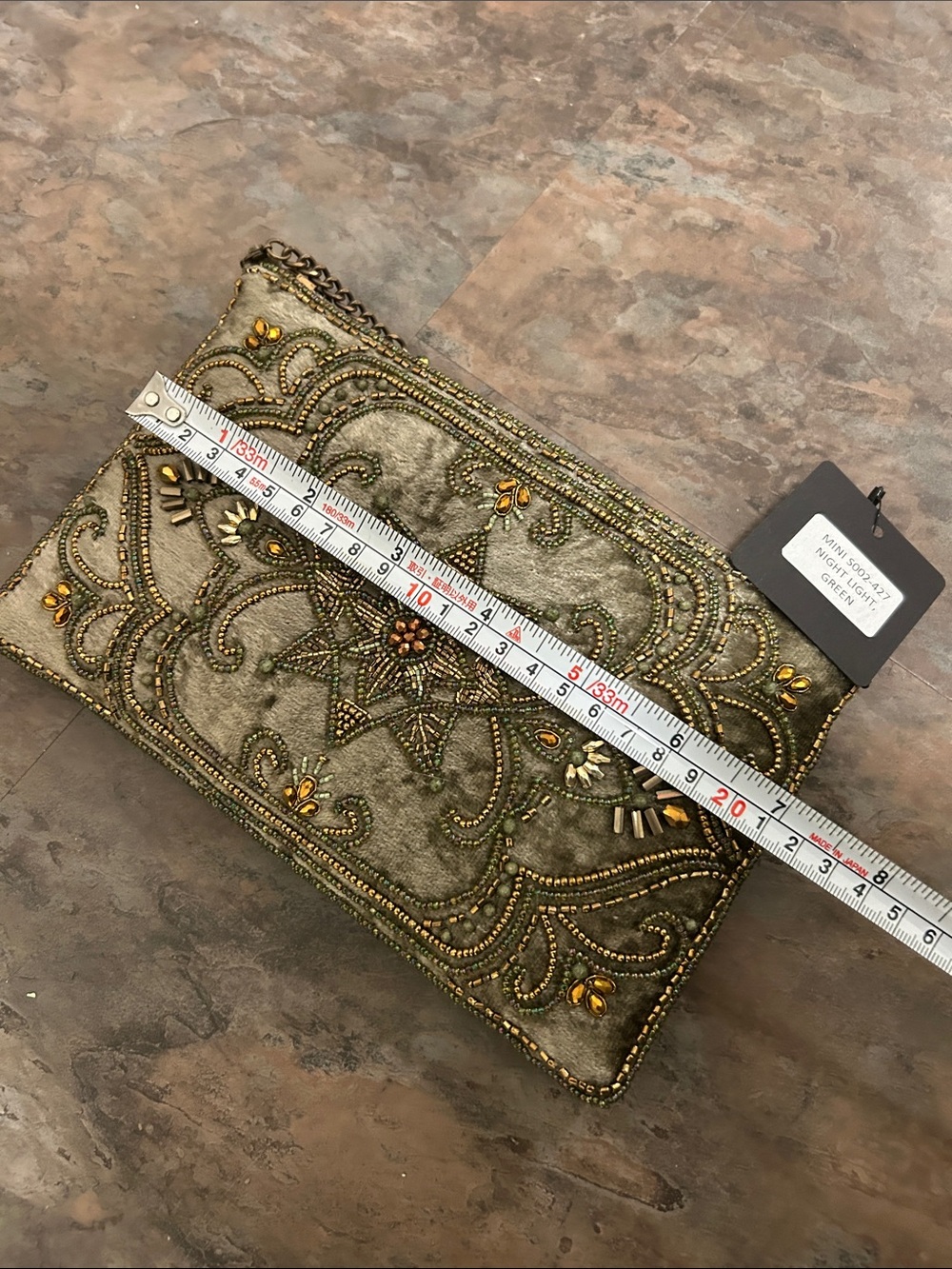 Mary Francis HAND BEADED Velvet Crossbody Clutch Olive Green BRAND NEW WITH TAG - Picture 13 of 16
